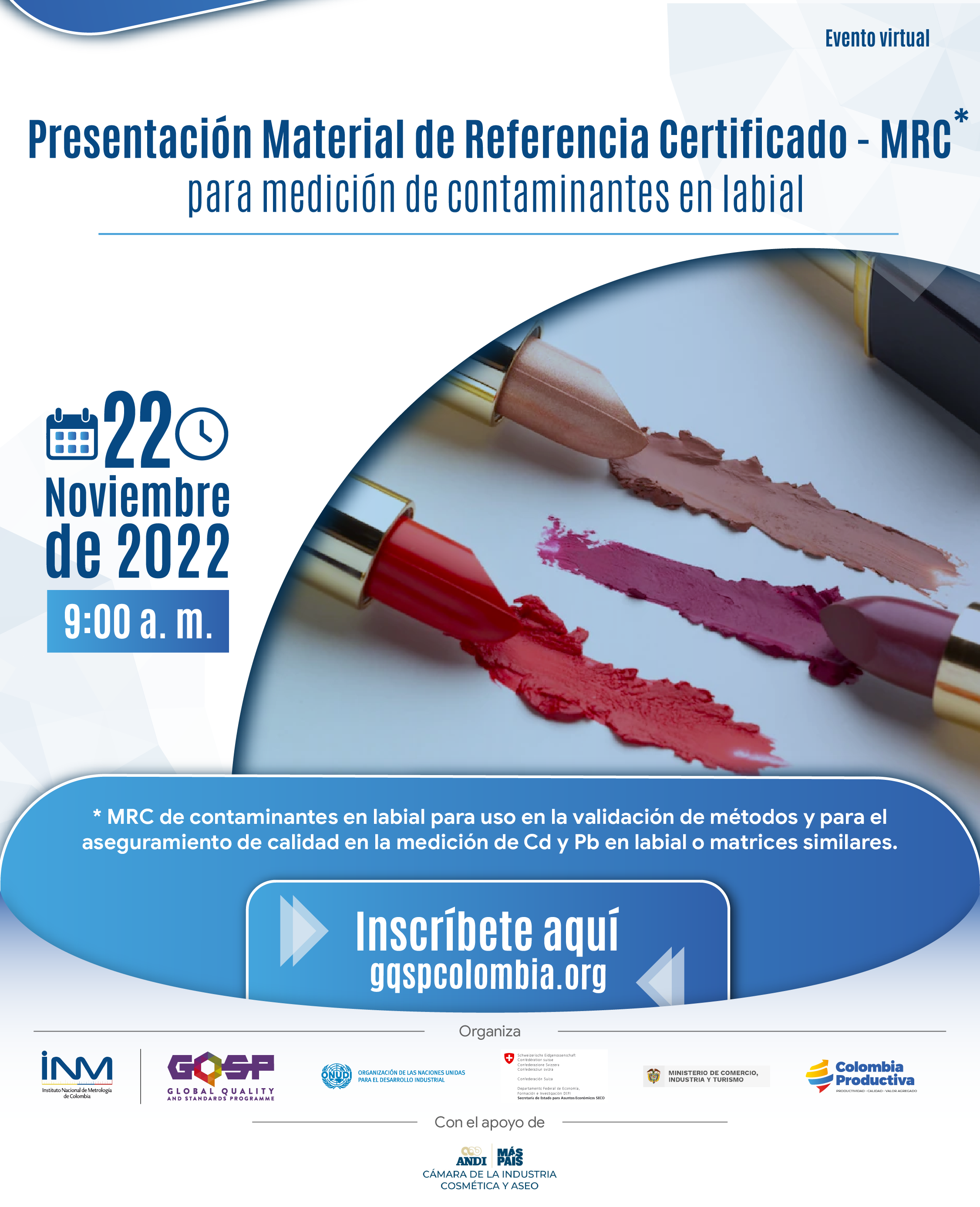 Presentación MRC para medición de contaminantes en labial el próximo 22 de noviembre a partir de las 09:00 h